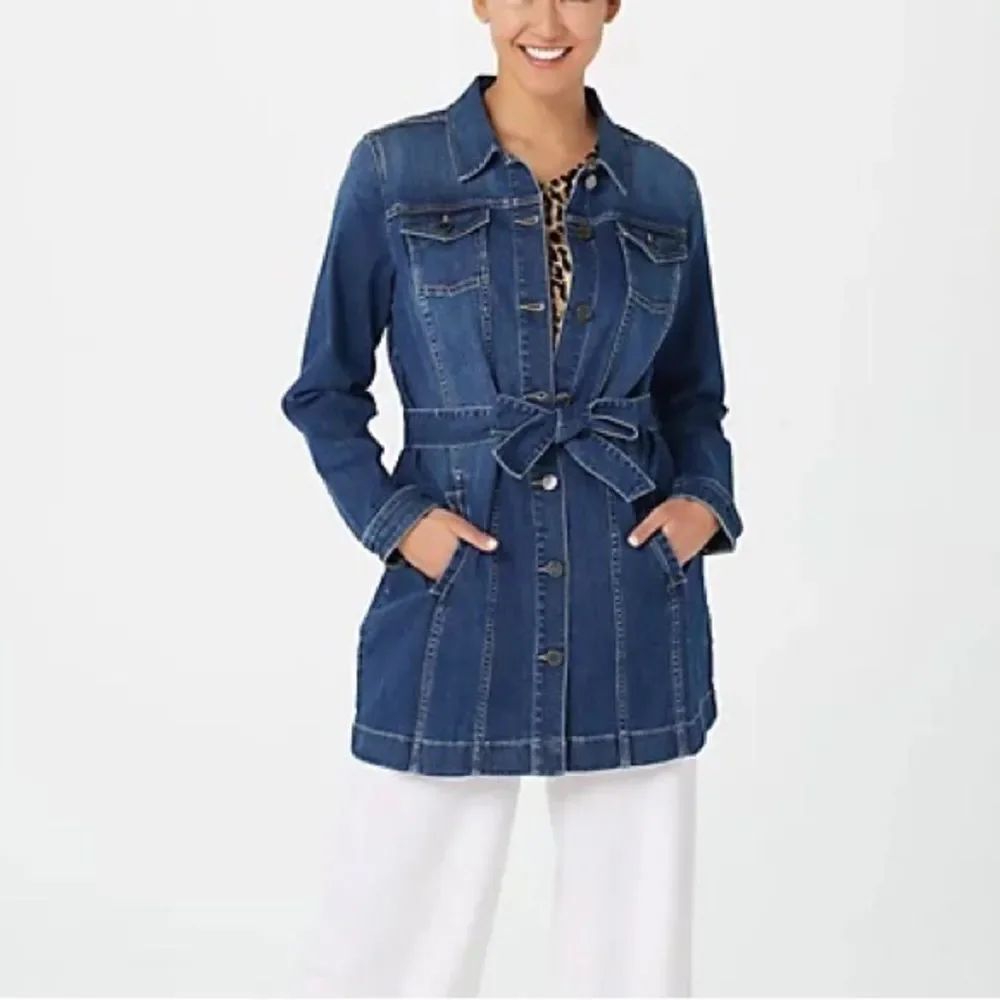 Susan Graver Petite High Stretch Denim Long Jean Jacket